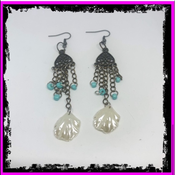 New Handmade Antique S925 Silver Turquoise Shell Bronze Dangle Earrings - Picture 9 of 14